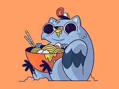 拉面浣熊服饰布莱克史蒂文森卡通人物设计概念艺术可爱设计食品插画喷气背包和溜冰鞋标志浣熊拉面复古搞笑 T 恤 UI