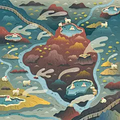Two Dots Games Illustrated Maps : A series of maps created in vector illustration with Adobe Illustrator featuring Chand Baori Stepwell, India, Futuristic cities, Petra Ancient City, floating islands, Breast Cancer Awareness, a treehouse village, and a wa