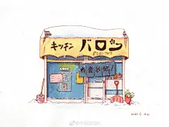 #插画# 钢笔淡彩 • 一间小店 ｜ @小仙女Qin ​​​​