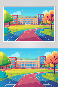 AI数字艺术扁平风校园球场操场插画-众图网