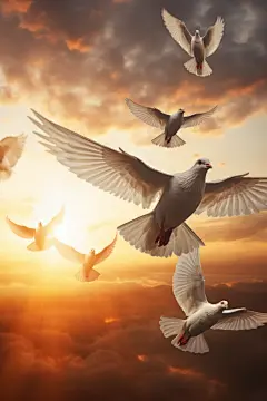 动物飞禽展翅飞翔的和平鸽插画