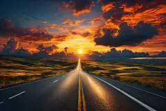 自然风景公路日落彩霞摄影图