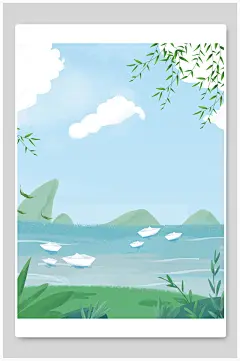 小清新柳条春天森林插画背景