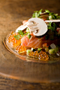 Marinated “KUNUGI” Trout Sashimi and Ikura Salmon Caviar Salad, Flavored with “YUZU” Citron Dressing ｜くぬぎ鱒のマリネサラダ #赏味期限##美食##吃货#ゆず風味
