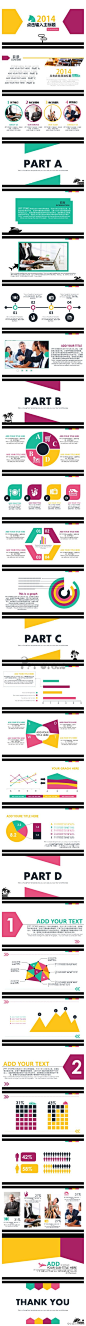 【最新商务PPT模板】扁平多彩小清新商务PPT模板，醒目大方的排版，多色小清新养眼呢~~