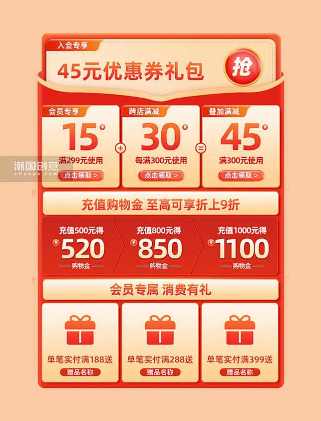 红色电商活动促销优惠券购物金活动机制模块...