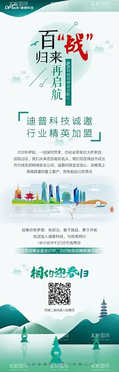 复工招聘海报长图  - 源文件下载【酷图网】海报,长图,复工,招聘,城市,剪影,杭州,西湖,
