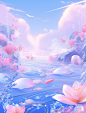 floral waterscape screenshot 2, in the style of neo-pop surrealism, light purple and sky-blue, meticulous design, snow scenes, colorful, eye-catching compositions, candycore, high detailed