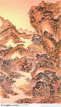 中国国画之古典图画-高山松树雅居图