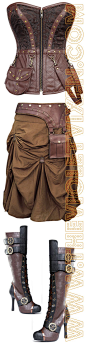 I love the ruched skirt and brown leather touches on this outfit, but THOSE BOOTS might be the best thing ever. Wanderlust Traveler Brown Corset: http://thevioletvixen.com/corsets/wanderlust-traveler-brown-corset/