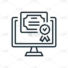 在线文凭线图标。数字在线和远程教育的概念。带有许可证标识线性图标的证书。奖励，格兰特，远程文凭。可编
