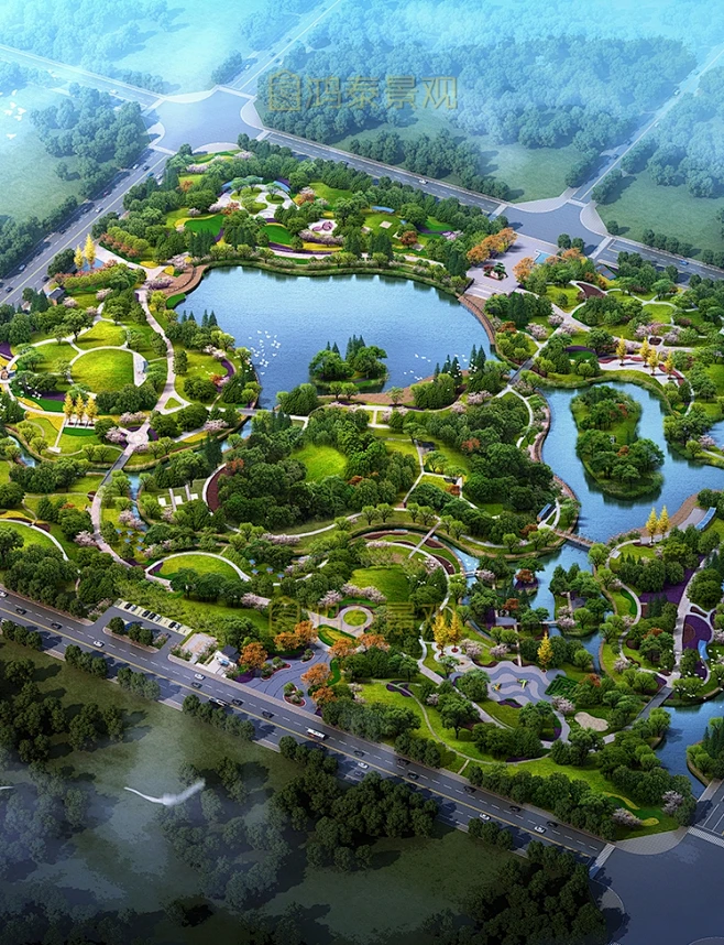 滨河公园景观设计鸟瞰PSD效果图素材环湖公园景观PS植物效果图-淘宝网-花瓣网