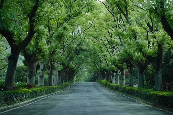 公路旁林荫小道摄影图片-花瓣网