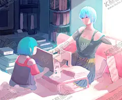 当妈的真繁忙 【酷图网】亲子,手绘,插画,母女,工作忙