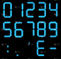 一组计算器数字。电子数据。液晶数字号码。蓝色的时钟数字。