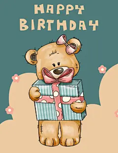 蛋糕可爱海报生日快乐卡通小熊插画