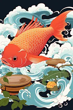 AI数字艺术中国风国潮酸菜鱼元素插画-众图网