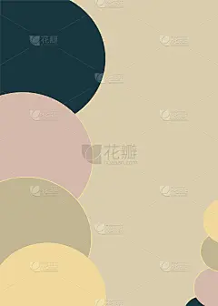 邀请模板，用粉色、蓝色、绿色、黄色的柔和阴影设计圆圈，在裸色背景上有金色的轮廓。