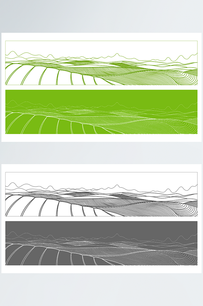 茶叶线描绿色线条茶园包装山峰线条-众图网