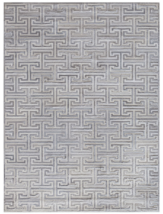 灰白色中式图案拼接牛皮地毯贴图