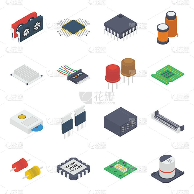 Pc internal devices isometric vectors 