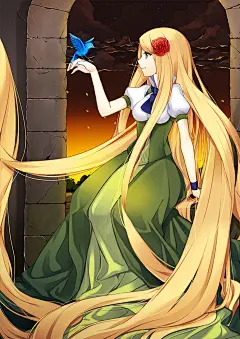 #二次元#  #童话#  #插画#  #少女#  #长发姑娘#  #莴苣姑娘#  #城堡#  #礼服#