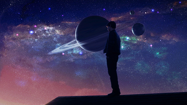 眺望星空的男人高清电脑桌面壁纸4493桌面壁纸