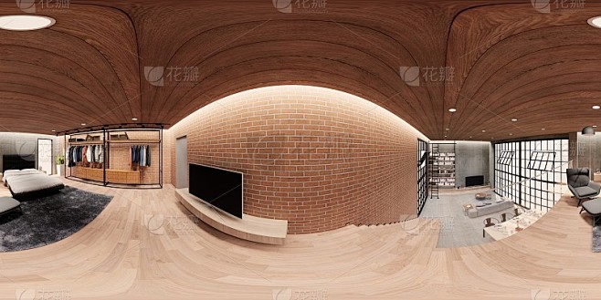 3d插图球形360 vr度，房间和公寓的无缝全景。室内设计3D渲染。接待处在一个现代化的全景房子。