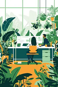 AI数字艺术扁平风企业办公室团队协作场景插画