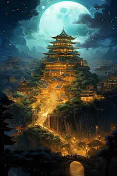 鼓楼古风古韵金线城市建筑插画