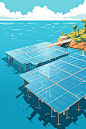 可再生太阳能光伏板海上场景新能源插画