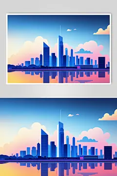 AI数字艺术建筑物城市剪影扁平插画-众图网