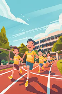 AI数字艺术扁平风校园运动会人物插画