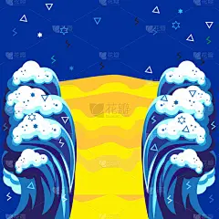 快乐逾越节犹太节日背景，矢量图和摩西，海浪，蓝天，埃及的金字塔。以色列。未来派风格