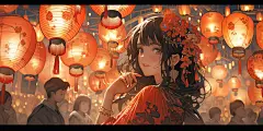 红色喜庆新年灯笼人物素材图片