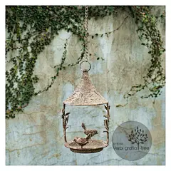 比如树│做旧铁艺复古垂吊花架鸟笼 喂鸟器花园吊篮 家居橱窗软装-淘宝网