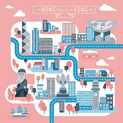 185香港旅行手绘美食地图地标建筑缆车紫荆广场钟楼矢量EPS素材-淘宝网