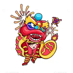 男孩绣球舞狮烟花手绘插画高清模板免费下载-趣麦麦图