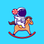 宇航员骑木马，卡通矢量图插画矢量图素材