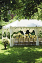 classic white marquee in the garden for a small gathering or weddding, so pretty for summer