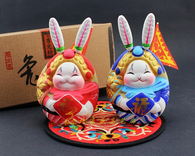 吉兔坊兔爷老北京软陶泥塑工艺摆件鸡年特色...