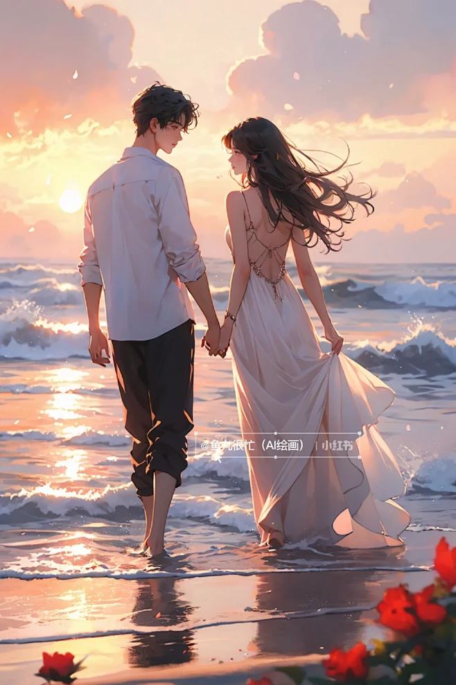 AI︱SD 陪她海边看夕阳 - 小红书