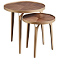 Rivet Mid-Century Nesting Metal Side Table, Set of 2, Brass and Walnut | LAVORIST