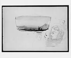 john singer sargent-Temples at Sunset, Heads (from Switzerland 1869 Sketchbook)