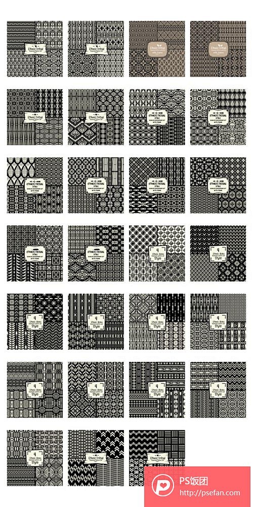 27组抽象个性黑白填充纹理图案矢量 EP...