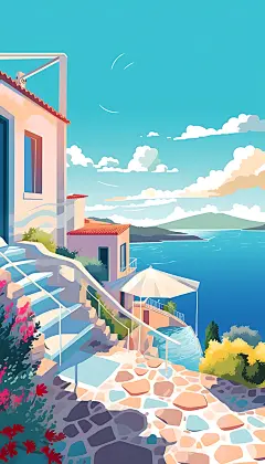 扁平风外国建筑风光插画