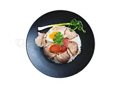 Rice with fried pork and egg isolated clipping path