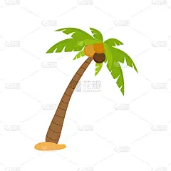 棕榈树或椰子树卡通形象在夏天的海滩海边热带矢量插图。