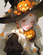 stonely0606_Watercolor_girl_with_witch_hat_on_her_head_pumpkin__08f0648d-8c0f-426f-990b-40e112f3a857