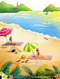 夏季沙滩海边旅行度假植物休闲插图插画